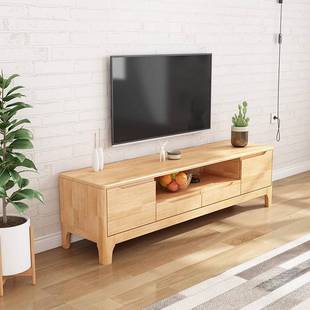 实木藤编电视柜客厅小户型现代简约小户型原木色客厅家具高低柜