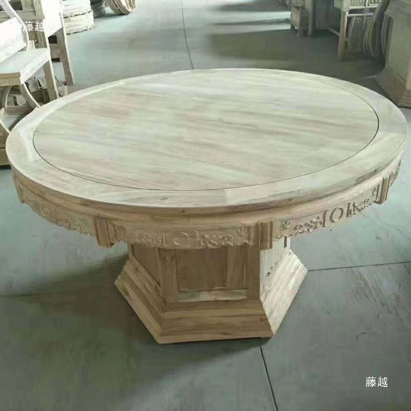 形饭桌圆明子白清仿古白茬酒店餐桌椅组合全th%lznhu实木老榆木家