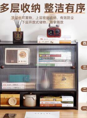 简易书柜桌面收纳带门桌上书桌书架家用客厅置物架飘窗防尘收纳架