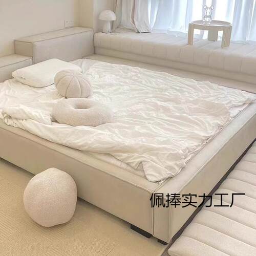 油风榻REH奶榻米床日式布艺主简卧现简约双人床代意式极二胎亲子
