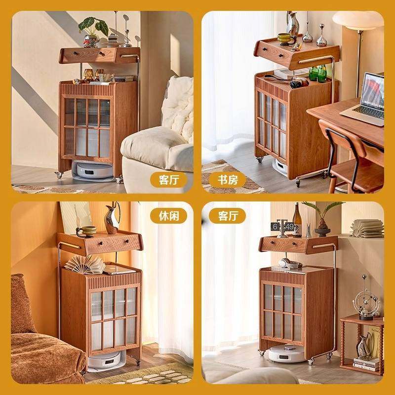 机器人扫地机柜置物架收纳柜樱桃木沙发边柜可移动云鲸柜实木柜子