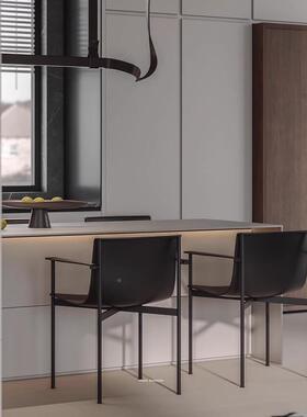 设意式轻奢马皮餐013现代简约家用不锈钢椅子椅计师高端书椅洽鞍