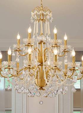 全铜美式客厅晶吊灯复式大堂轻奢挑楼空复古梯酒店室卧89729餐厅