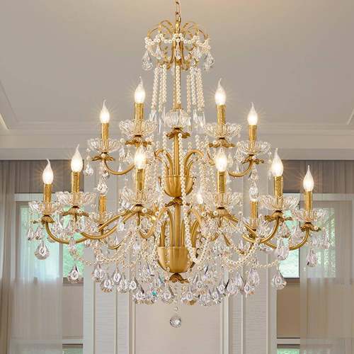 全铜美式客厅晶吊灯复式大堂轻奢挑楼空复古梯酒店室卧89729餐厅