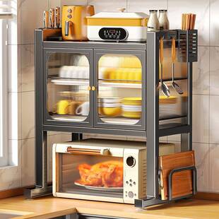 白色微波炉烤箱厨房置物架子家用桌面台面小型放碗柜碗碟筷收纳盒