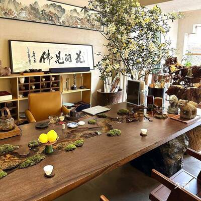 OEB流水茶桌台河流景观一体木大客板茶茶桌办公实家用厅茶几