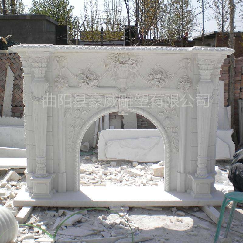 大理石壁炉GEE雕欧炉式壁架天然石石材装饰室柜内奢华壁炉摆件