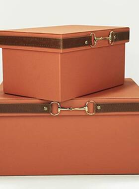 橙色样板房家居整理箱储物箱子大号皮质装饰摆件衣柜衣帽间收纳盒