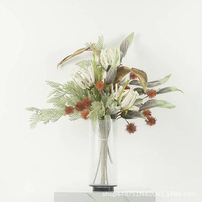 现代轻奢家居条纹玻璃花器插花器装饰品酒店仿真花摆件样板房花艺