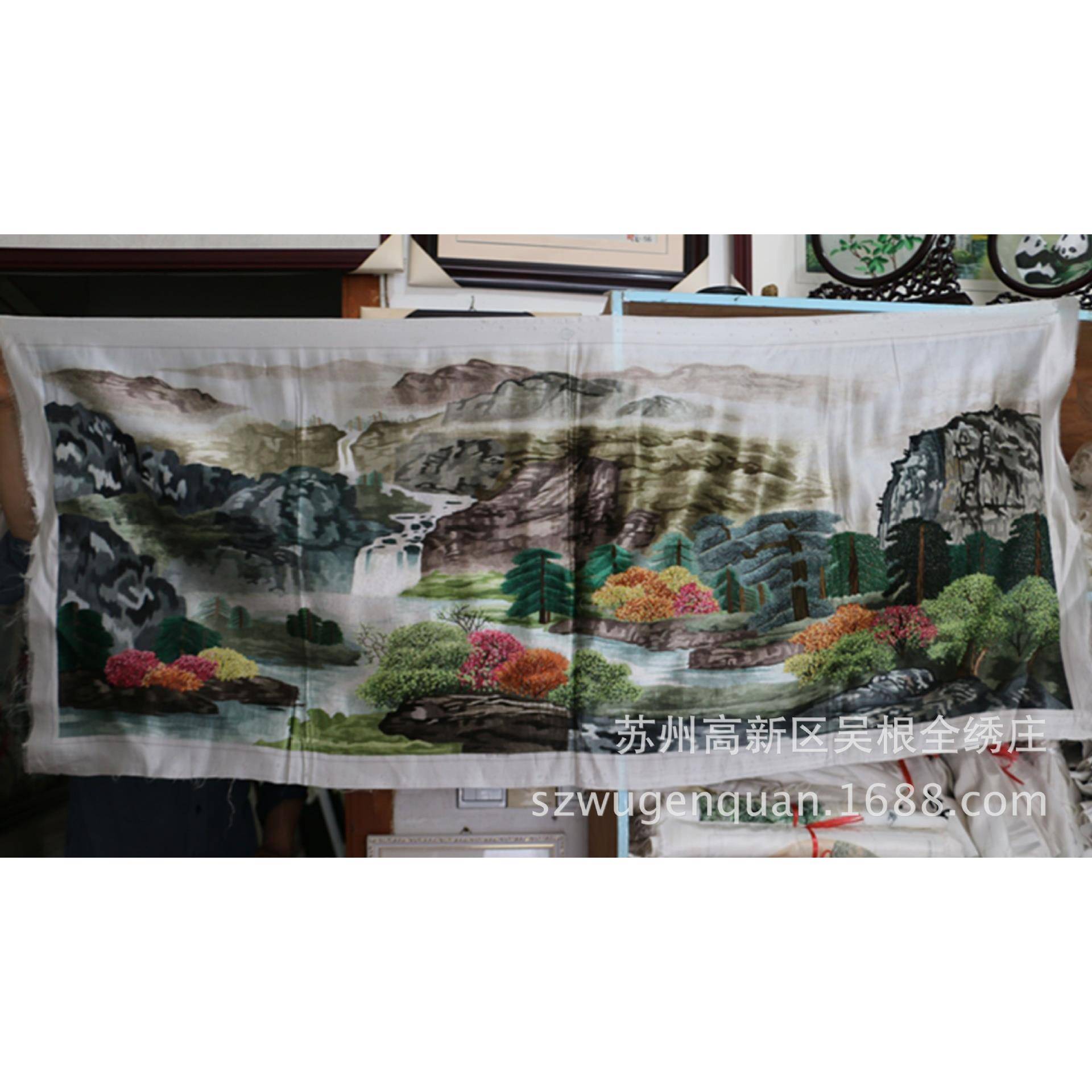 苏厅绣绣片单面工绣办公室装饰画苏州客手刺708绣风景画