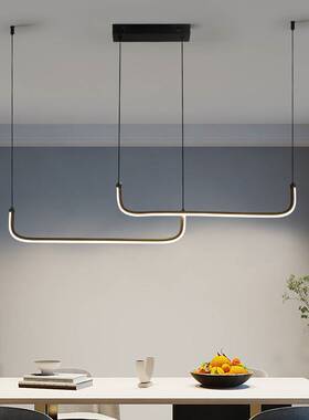 意式极简黑色餐厅主吊灯长条灯全铝led轻奢一字型吧台办公室灯具
