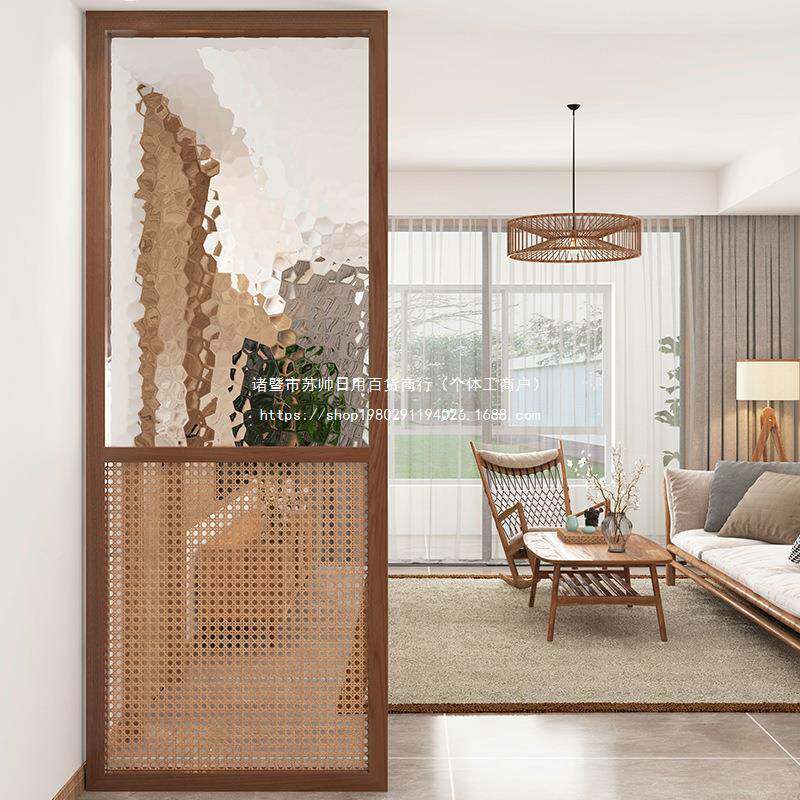 三隐无品牌/断新中风璃式实木屏隔客厅日式玻玄关入户洗手台遮挡