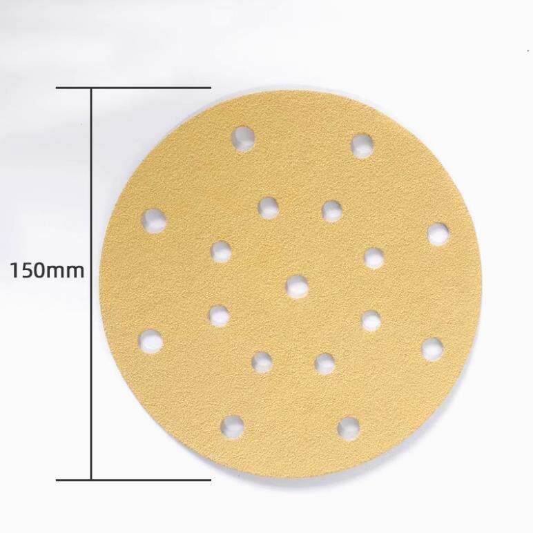 车用砂纸6寸17PAW黄植砂光绒干磨砂纸抛砂纸片打磨砂纸砂圆盘植绒