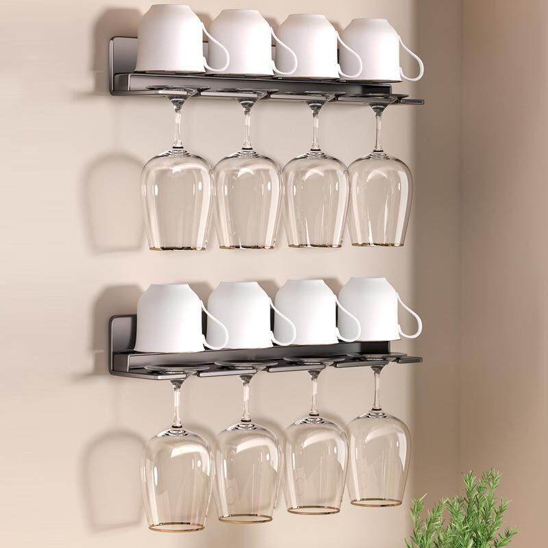 直销新款红酒杯架倒挂高脚杯墙面杯架子收纳置物架壁挂式免打孔茶