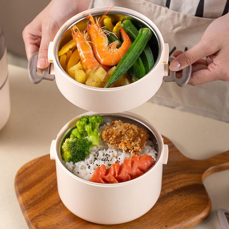直销新款学生宿舍304不锈钢单双层圆形提桶饭盒上班族食堂打包午