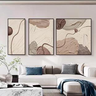 新款直销深圳大芬油画村奶油风客厅装饰画三联大气沙发背景墙挂画
