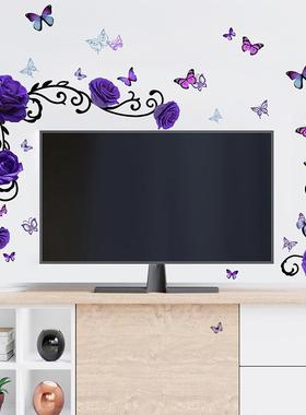 直销新款DZ1397创意紫色妖姬花朵蝴蝶家居橱柜卧室客厅背景墙壁装