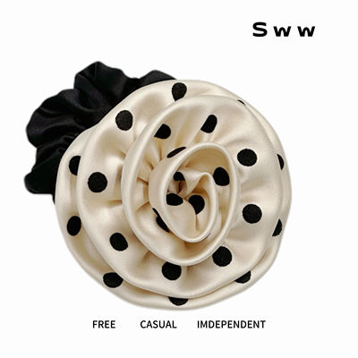SWW/法式缎面波点大号玫瑰花发圈高级感气质发绳