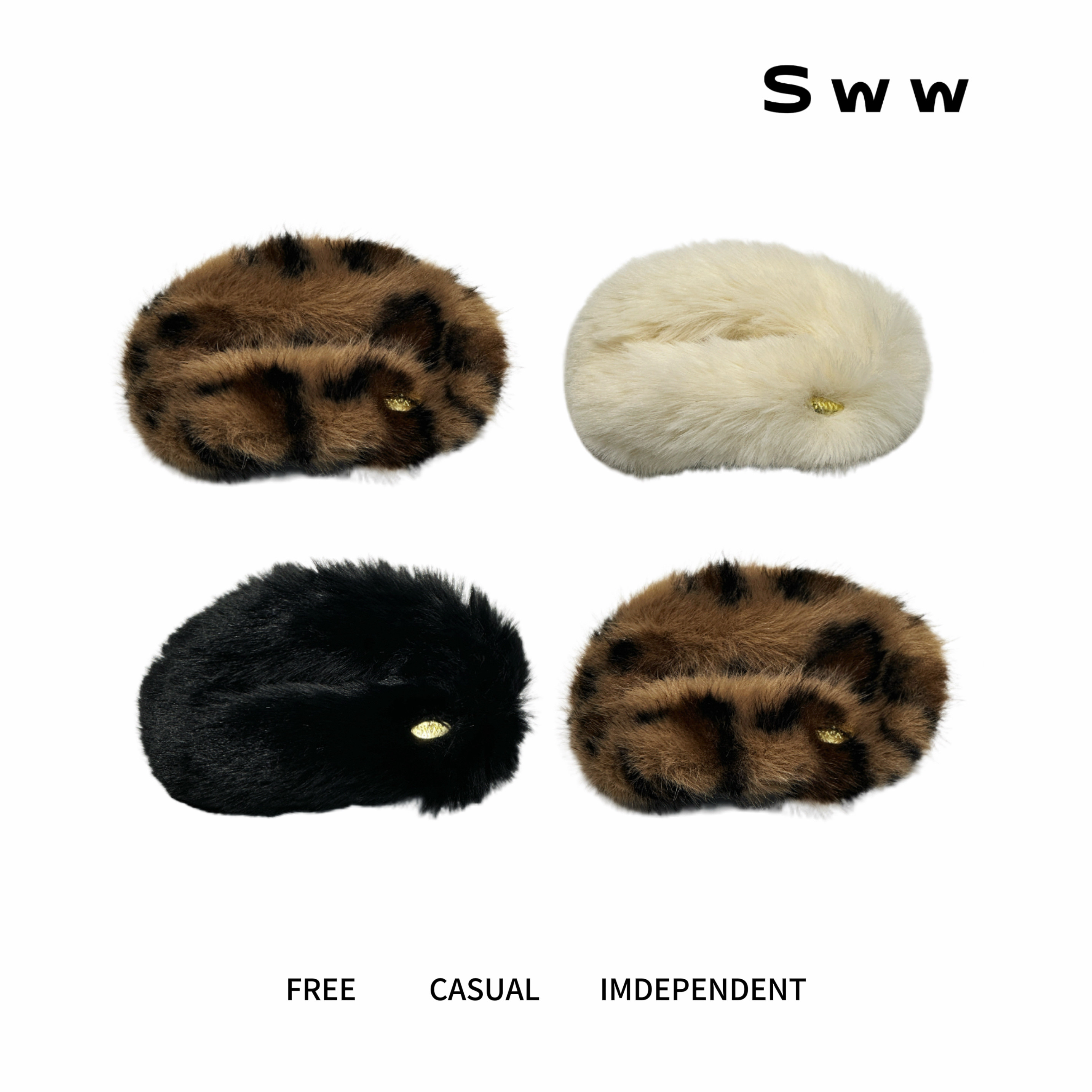 SWW/秋冬毛绒绒大号贝壳夹弧形盘发鲨鱼夹精致后脑勺不硌头发夹