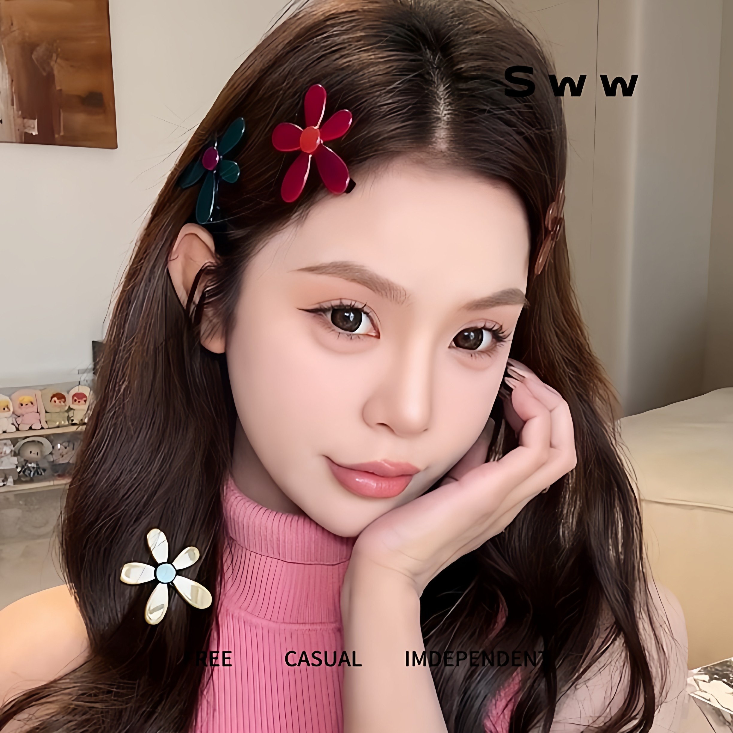 SWW/一组四个装鸭夹醋酸不规则花瓣雏菊撞色花朵鸭夹刘海碎发夹