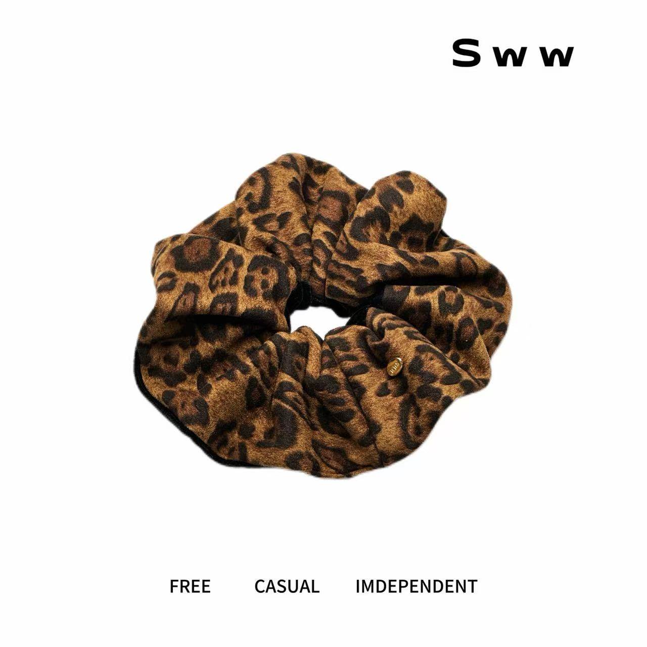 秋冬麂皮绒AB面豹纹大肠发圈