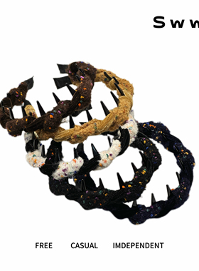 SWW/新款秋冬波浪毛呢撞色拼接高颅顶简约韩系蓬松正反两戴发箍