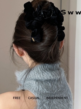 SWW法式简约复古丝绒褶皱云朵显发量后脑勺抓夹