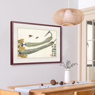齐白石新中式餐厅挂画客厅装饰画新中式饭厅墙壁画益寿延年国画