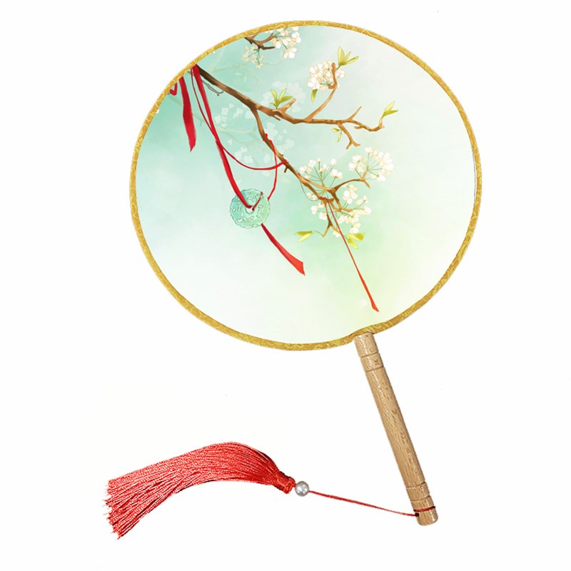 双面团扇古风长柄流苏扇子婚礼汉服diy圆扇古典舞蹈旗袍走秀表演