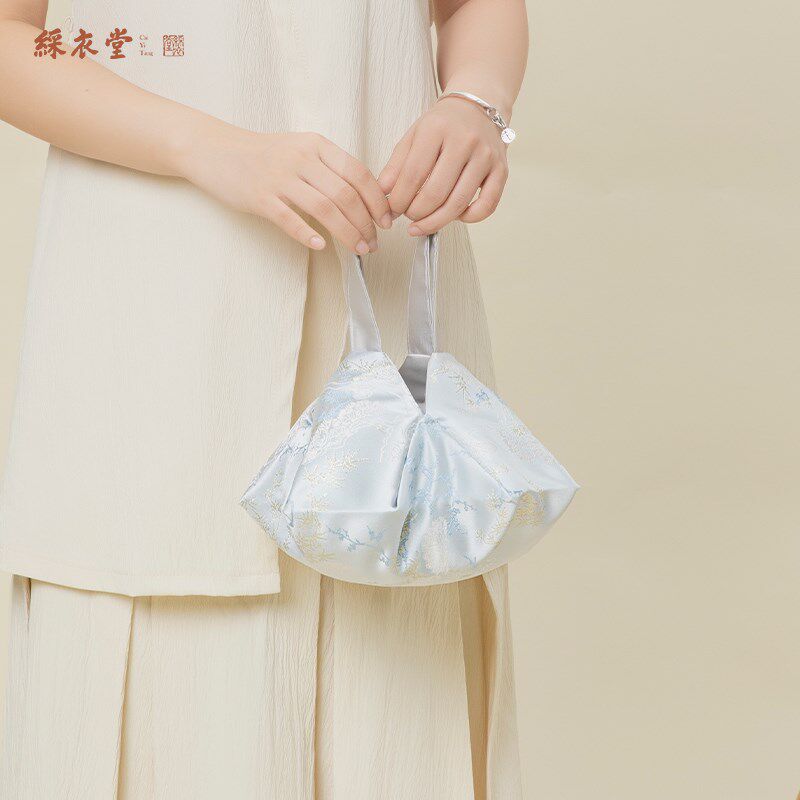 彩衣堂国风竹子梅花苞八角手拎手提小包女手机零钱收纳汉服旗袍