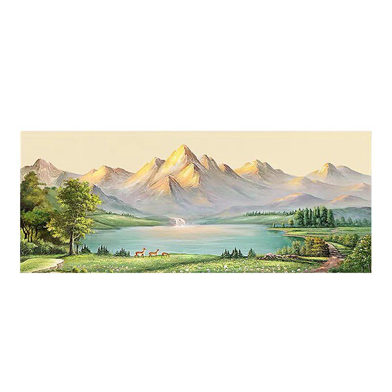 客厅横幅大尺寸diy数字油画填充填色聚宝盆山水丙烯画大幅高端画