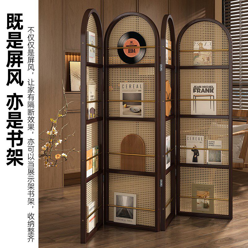藤编屏风隔断客厅入户正对门玄关置物架新中式卫生间遮挡装饰格栅