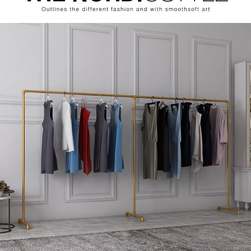 服装店展示架复古龙门架水管落地架简约挂衣杆黑色单杠晾衣架货架