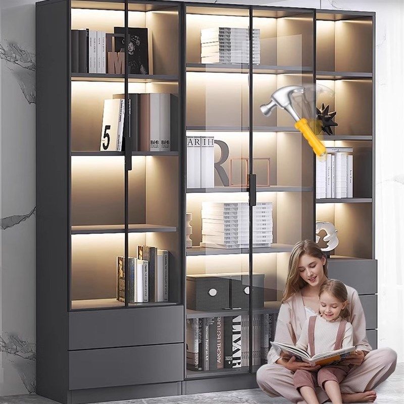 书柜玻璃门定制酒柜家用客厅一体防尘储物柜落地收纳柜手办展示柜,住宅家具,组合书柜,淘宝优惠券,粉丝福利购,淘宝优惠卷