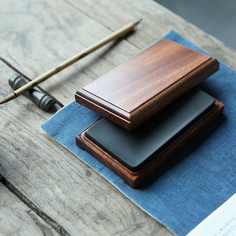 器曰新品云间砚方形五寸歙砚龙尾砚笔添纯手工带木盒文房四宝包邮