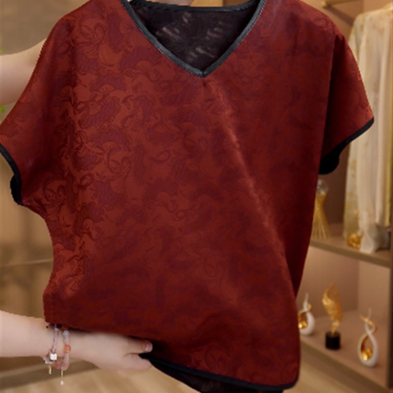 国风提花v领双面双穿复古背心T恤上衣2238