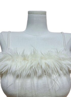 韩女氛围感*羽化登仙*奥拉绒保暖面料丰盈毛毛吊带蕾丝内搭背心