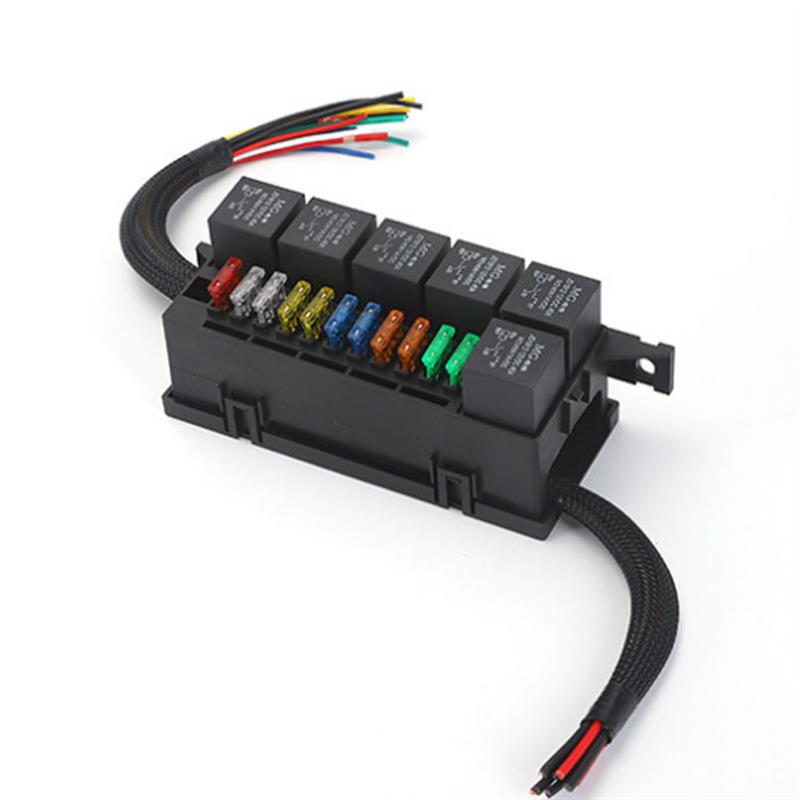 汽车房车12V24V射灯线路改装6路继电器11路保险电源控制保险丝盒