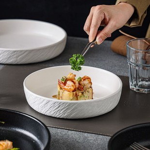 简约石纹餐具陶瓷盘子高级感家用深口盘子汤盘创意直口深盘餐厅盘