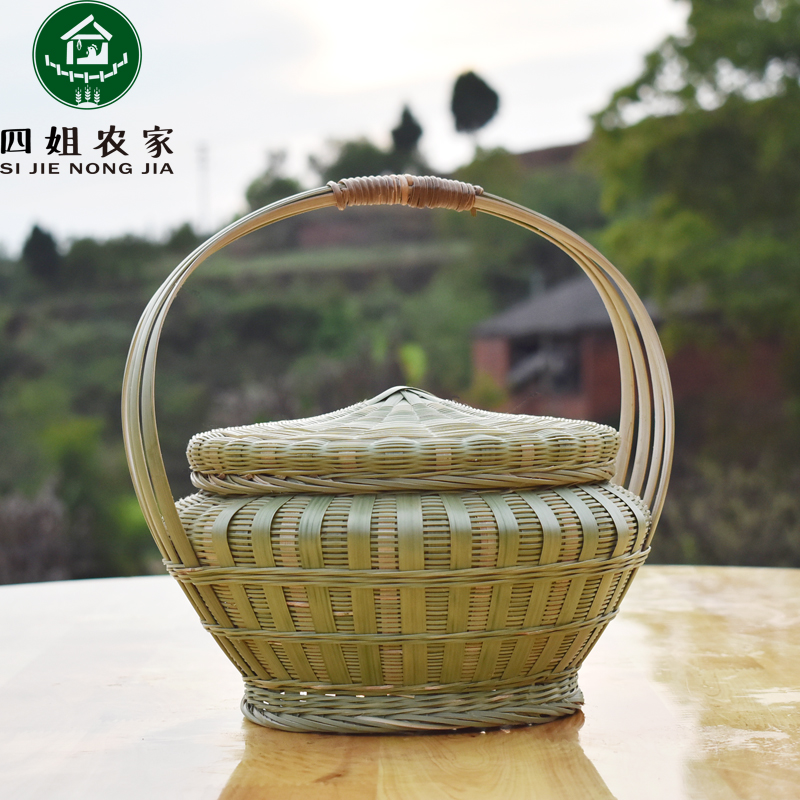 竹编鸡蛋筐提篮收纳复古馍筐手工质品买装菜道具表演跳舞摆件装饰
