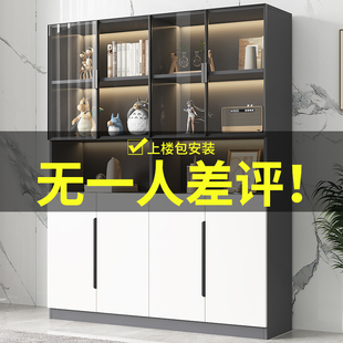 书柜带玻璃门轻奢定制客厅一体整墙到顶储物柜实木手办酒柜展示柜