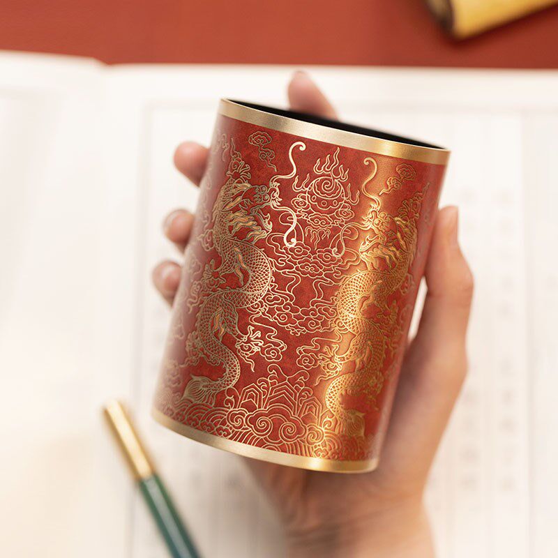 朱炳仁铜 辰龙纳福笔筒文房书桌教师节礼物创意办公笔桶桌面文具