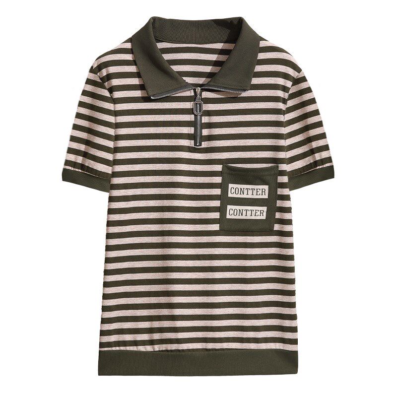 妈妈纯棉短袖t恤女2024夏装新款中老年人时尚翻领上衣条纹polo衫