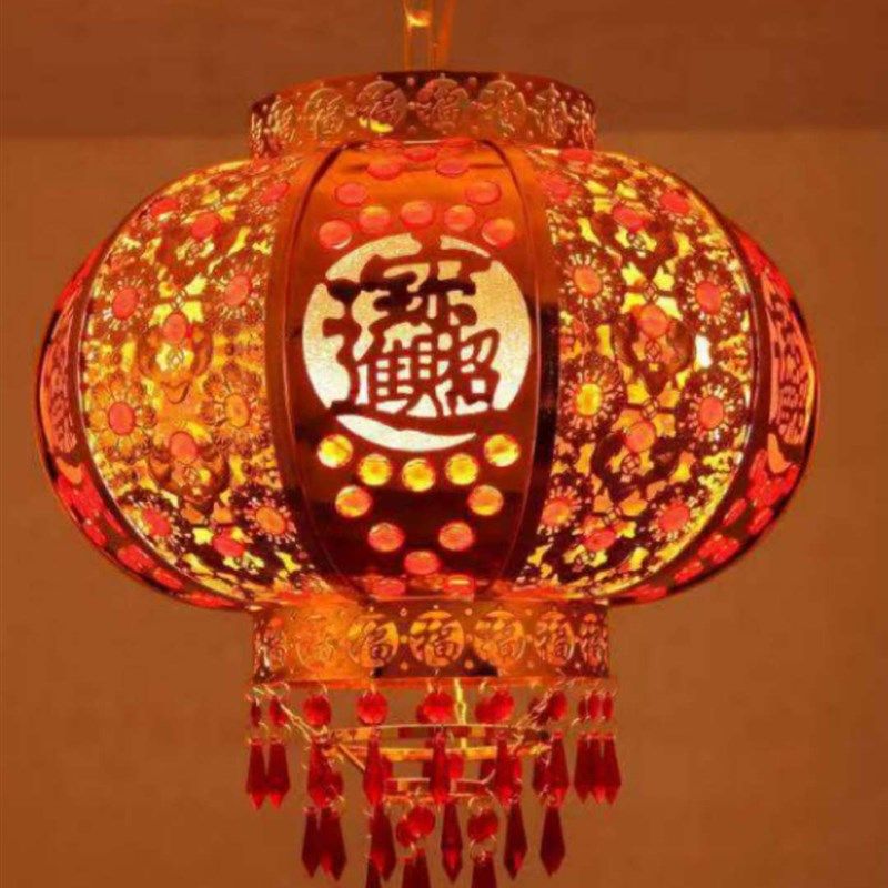 春节新款恭喜发财大红喜字灯笼挂饰吊灯阳台婚庆中国风旋转走马灯