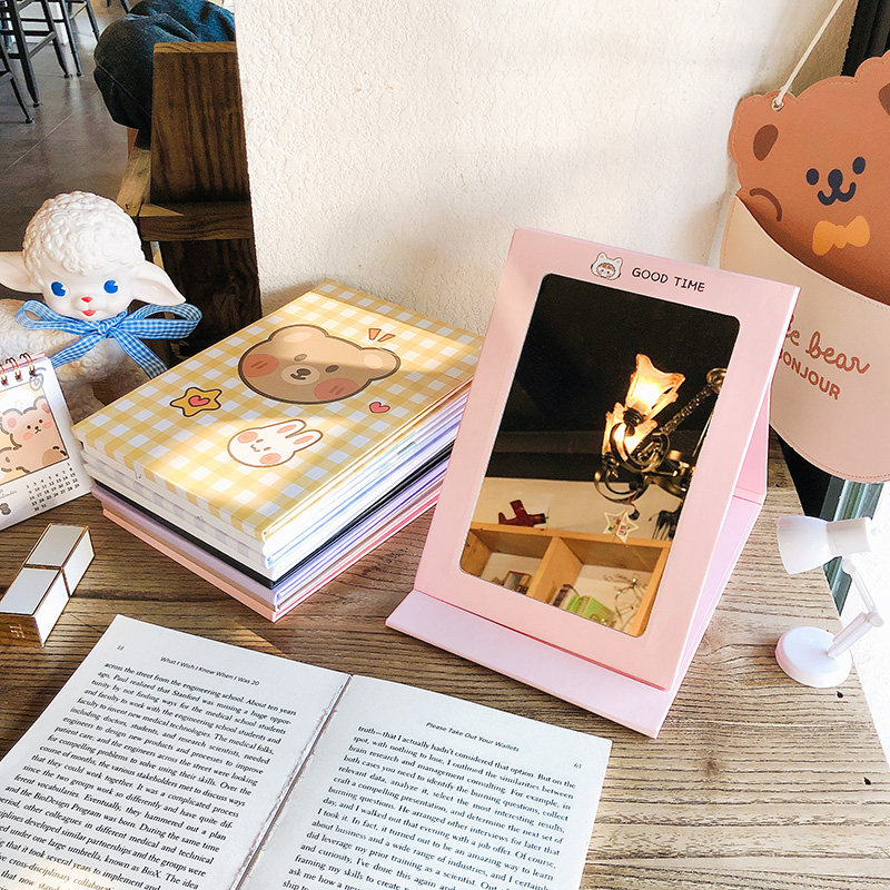 卡通可爱台式镜子桌面可立折叠梳妆镜大号学生宿舍纸质随身化妆镜