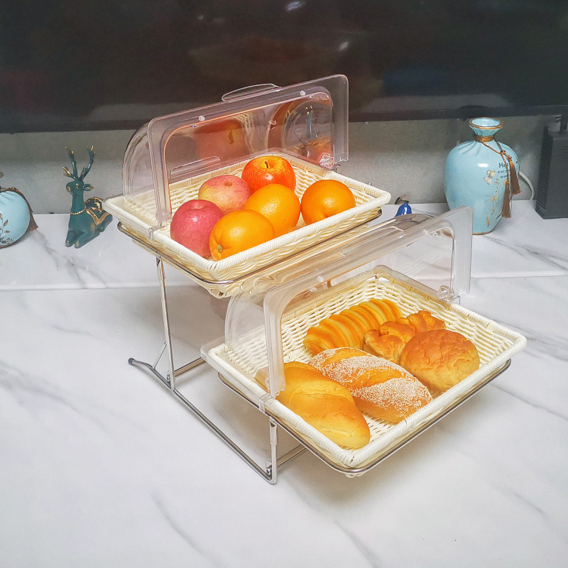 酒店时尚创意三层面包点心水果篮带盖自助餐水果盘多层食物展示架