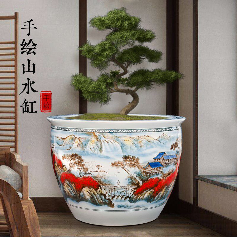 陶瓷花盆特大号酒店别墅落地摆件睡莲碗莲盆荷花缸庭院种树缸园艺