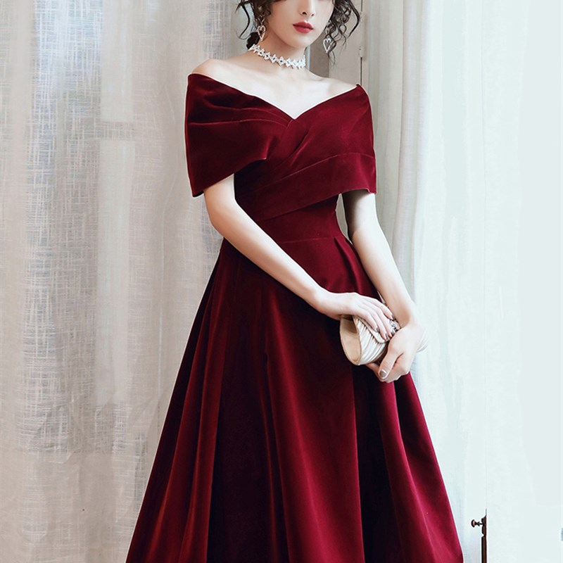 敬酒服新娘结婚订婚酒红色一字肩大码孕妇遮肚子小个子显瘦晚礼服