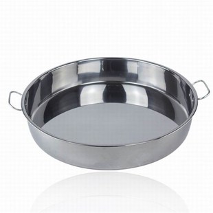 加厚不锈钢双耳蒸饭盆双耳圆饭盘平底特厚蒸饭盆不锈钢圆形蒸饭盘