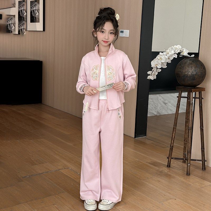 女童国风套装春秋2024新款女孩衣服儿童春装女大童卫衣套装新中式